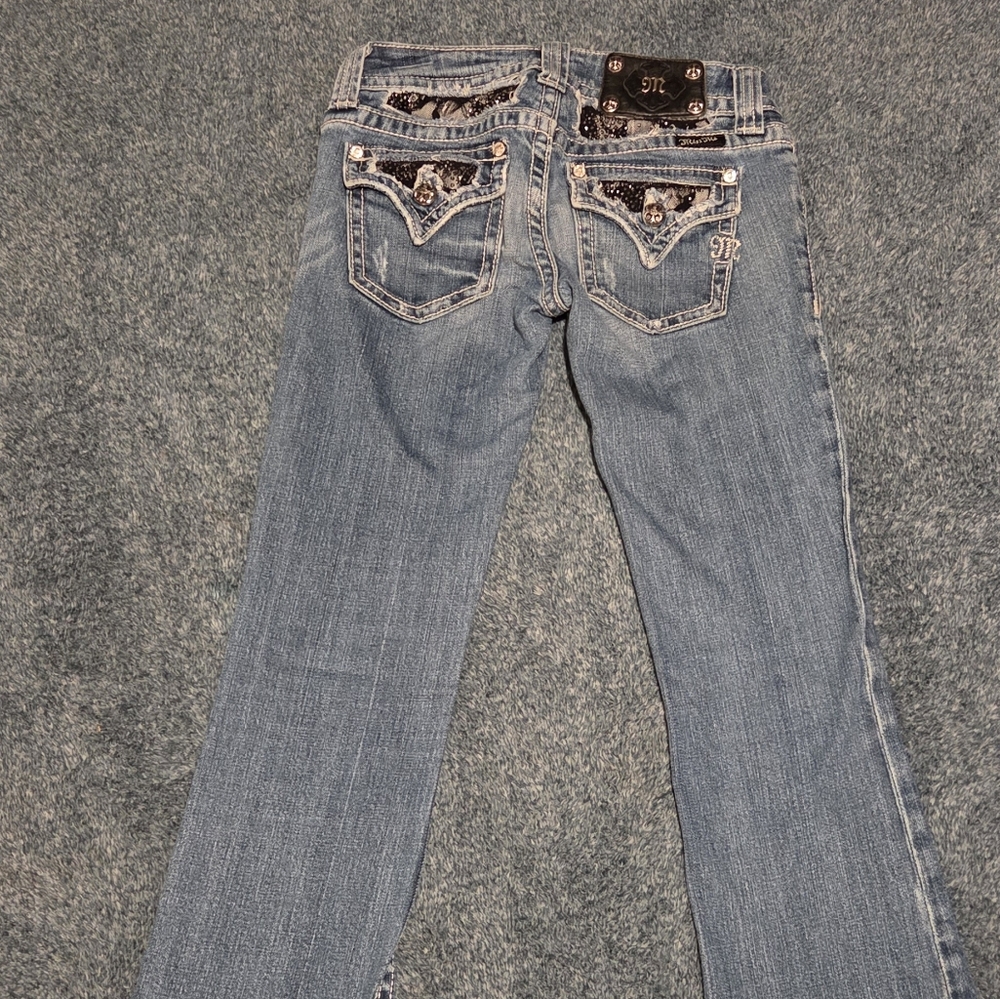 Miss Me Blue Boot Cut Jeans with Sparkle Accents - Picture 2 of 11